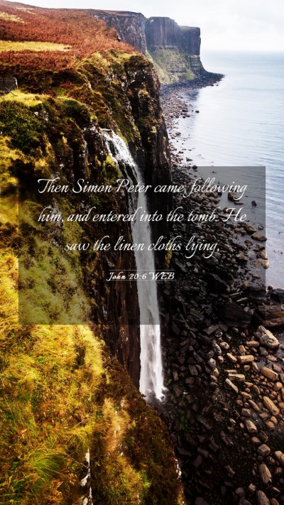 Picture 03 - John 20:6 WEB Mobile Phone Wallpaper - Then Simon Peter came, following him, and entered - Mobile Bible Verse Wallpaper
