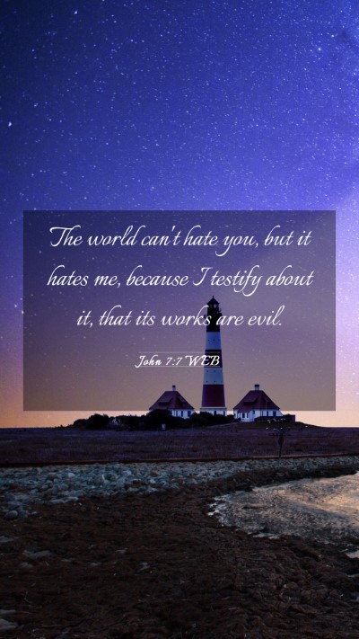 Picture 03 - John 7:7 WEB Mobile Phone Wallpaper - The world can't hate you, but it hates me, - Mobile Bible Verse Wallpaper