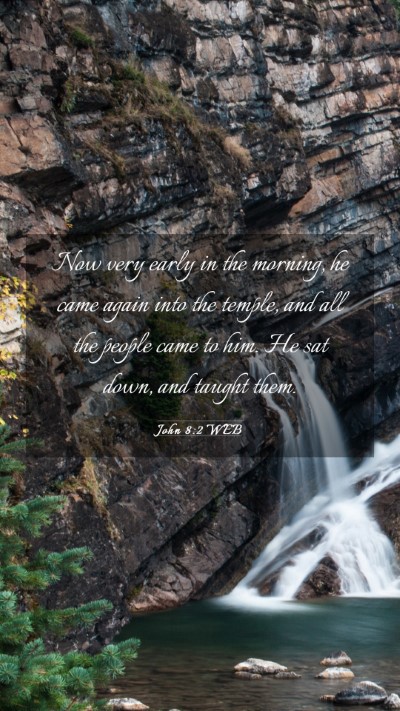 Picture 03 - John 8:2 WEB Mobile Phone Wallpaper - Now very early in the morning, he came again into - Mobile Bible Verse Wallpaper