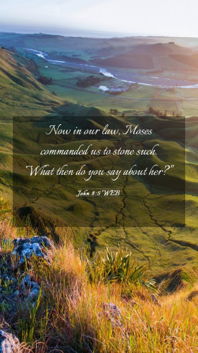 Picture 03 - John 8:5 WEB Mobile Phone Wallpaper - Now in our law, Moses commanded us to stone such. - Mobile Bible Verse Wallpaper