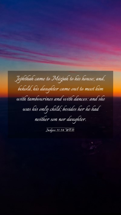 Picture 03 - Judges 11:34 WEB Mobile Phone Wallpaper - Jephthah came to Mizpah to his house; and, - Mobile Bible Verse Wallpaper