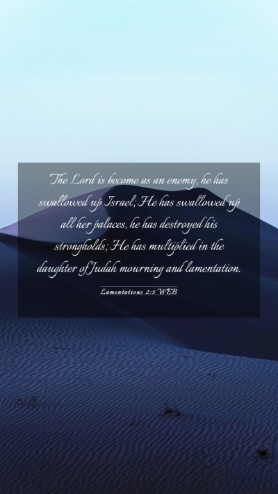 Picture 03 - Lamentations 2:5 WEB Mobile Phone Wallpaper - The Lord is become as an enemy, he has swallowed - Mobile Bible Verse Wallpaper