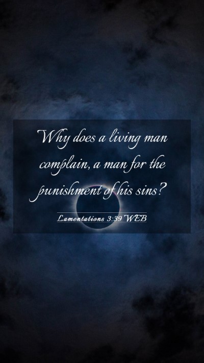 Picture 03 - Lamentations 3:39 WEB Mobile Phone Wallpaper - Why does a living man complain, a man for the - Mobile Bible Verse Wallpaper