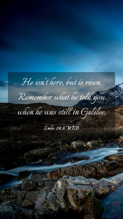 Picture 03 - Luke 24:6 WEB Mobile Phone Wallpaper - He isn't here, but is risen. Remember what he - Mobile Bible Verse Wallpaper