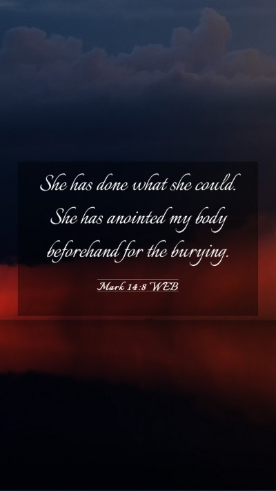 Picture 03 - Mark 14:8 WEB Mobile Phone Wallpaper - She has done what she could. She has anointed my - Mobile Bible Verse Wallpaper