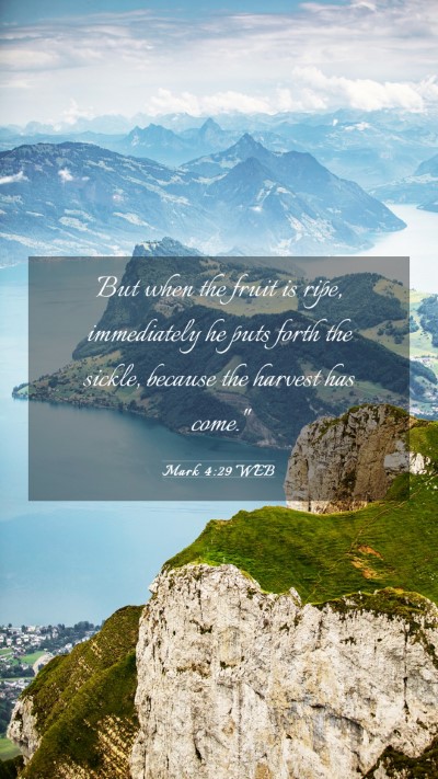 Picture 03 - Mark 4:29 WEB Mobile Phone Wallpaper - But when the fruit is ripe, immediately he puts - Mobile Bible Verse Wallpaper