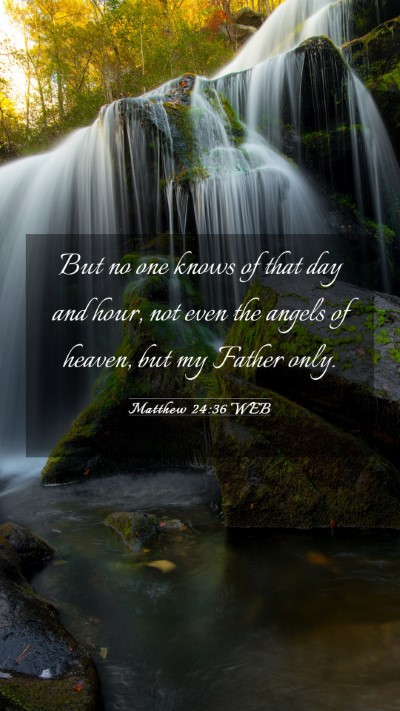 Picture 03 - Matthew 24:36 WEB Mobile Phone Wallpaper - But no one knows of that day and hour, not even - Mobile Bible Verse Wallpaper
