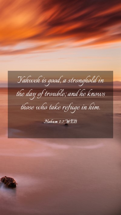 Picture 03 - Nahum 1:7 WEB Mobile Phone Wallpaper - Yahweh is good, a stronghold in the day of - Mobile Bible Verse Wallpaper