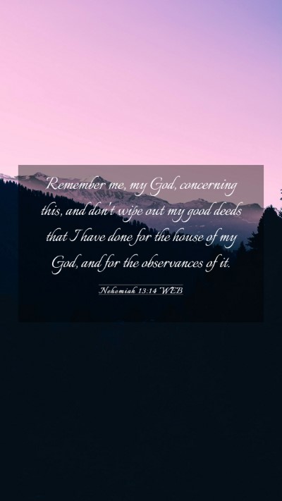 Picture 03 - Nehemiah 13:14 WEB Mobile Phone Wallpaper - Remember me, my God, concerning this, and don't - Mobile Bible Verse Wallpaper