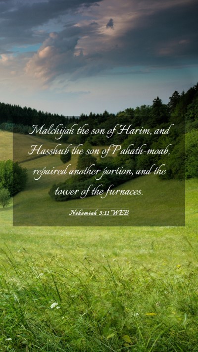 Picture 03 - Nehemiah 3:11 WEB Mobile Phone Wallpaper - Malchijah the son of Harim, and Hasshub the son - Mobile Bible Verse Wallpaper