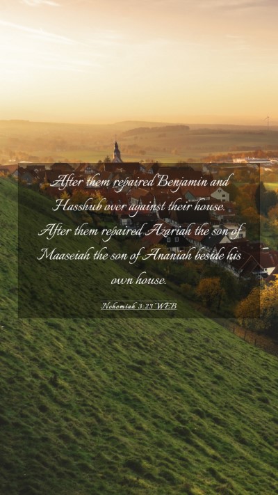 Picture 03 - Nehemiah 3:23 WEB Mobile Phone Wallpaper - After them repaired Benjamin and Hasshub over - Mobile Bible Verse Wallpaper