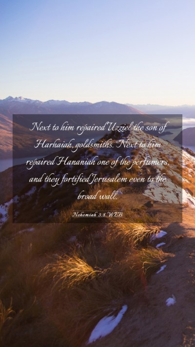 Picture 03 - Nehemiah 3:8 WEB Mobile Phone Wallpaper - Next to him repaired Uzziel the son of Harhaiah, - Mobile Bible Verse Wallpaper