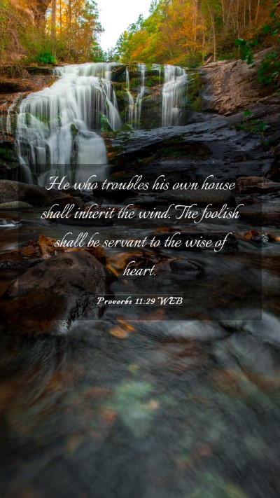 Picture 03 - Proverbs 11:29 WEB Mobile Phone Wallpaper - He who troubles his own house shall inherit the - Mobile Bible Verse Wallpaper