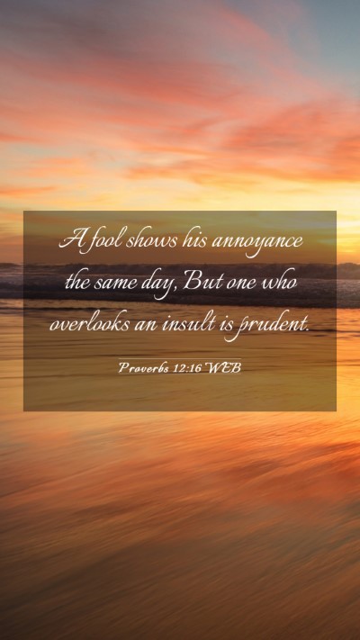 Picture 03 - Proverbs 12:16 WEB Mobile Phone Wallpaper - A fool shows his annoyance the same day, But one - Mobile Bible Verse Wallpaper