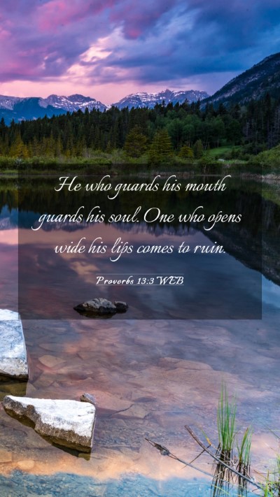 Picture 03 - Proverbs 13:3 WEB Mobile Phone Wallpaper - He who guards his mouth guards his soul. One who - Mobile Bible Verse Wallpaper