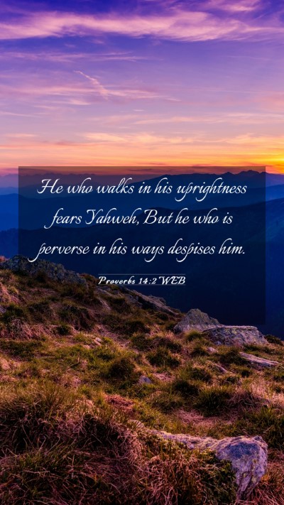 Picture 03 - Proverbs 14:2 WEB Mobile Phone Wallpaper - He who walks in his uprightness fears Yahweh, But - Mobile Bible Verse Wallpaper