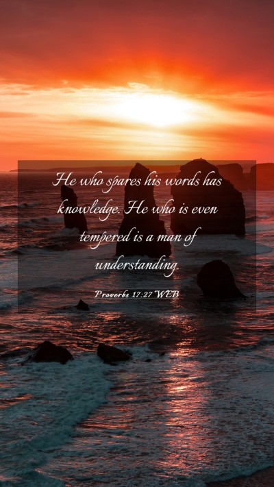 Picture 03 - Proverbs 17:27 WEB Mobile Phone Wallpaper - He who spares his words has knowledge. He who is - Mobile Bible Verse Wallpaper