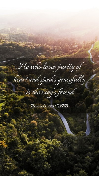 Picture 03 - Proverbs 22:11 WEB Mobile Phone Wallpaper - He who loves purity of heart and speaks - Mobile Bible Verse Wallpaper