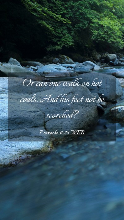 Picture 03 - Proverbs 6:28 WEB Mobile Phone Wallpaper - Or can one walk on hot coals, And his feet not be - Mobile Bible Verse Wallpaper