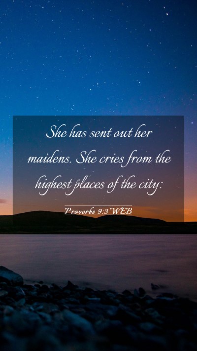 Picture 03 - Proverbs 9:3 WEB Mobile Phone Wallpaper - She has sent out her maidens. She cries from the - Mobile Bible Verse Wallpaper