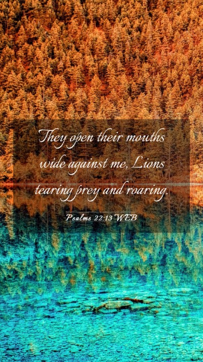Picture 03 - Psalms 22:13 WEB Mobile Phone Wallpaper - They open their mouths wide against me, Lions - Mobile Bible Verse Wallpaper