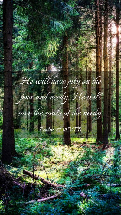 Picture 03 - Psalms 72:13 WEB Mobile Phone Wallpaper - He will have pity on the poor and needy. He will - Mobile Bible Verse Wallpaper