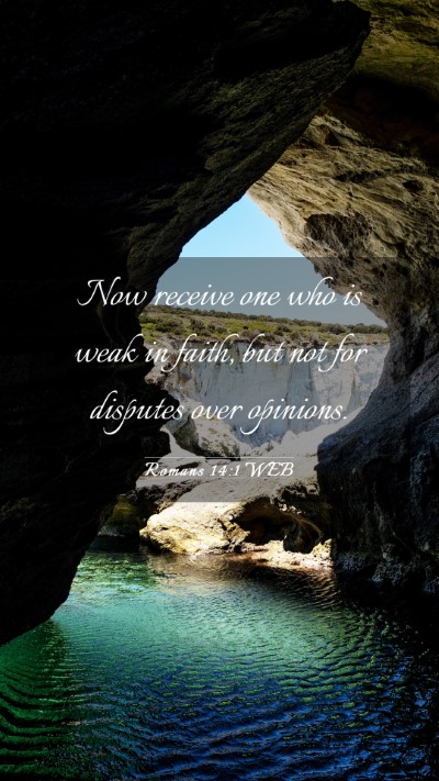 Picture 03 - Romans 14:1 WEB Mobile Phone Wallpaper - Now receive one who is weak in faith, but not for - Mobile Bible Verse Wallpaper