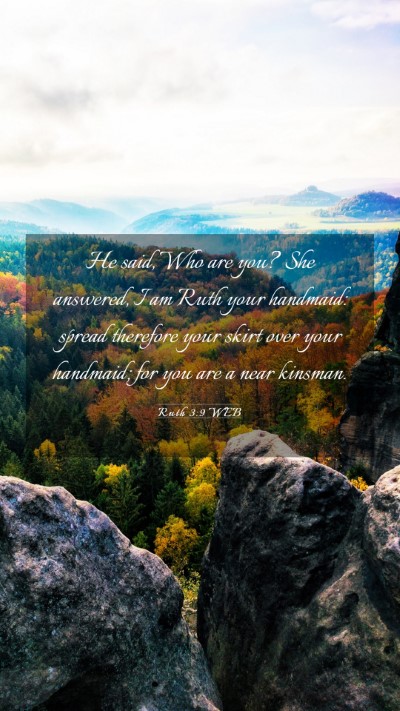 Picture 03 - Ruth 3:9 WEB Mobile Phone Wallpaper - He said, Who are you? She answered, I am Ruth - Mobile Bible Verse Wallpaper