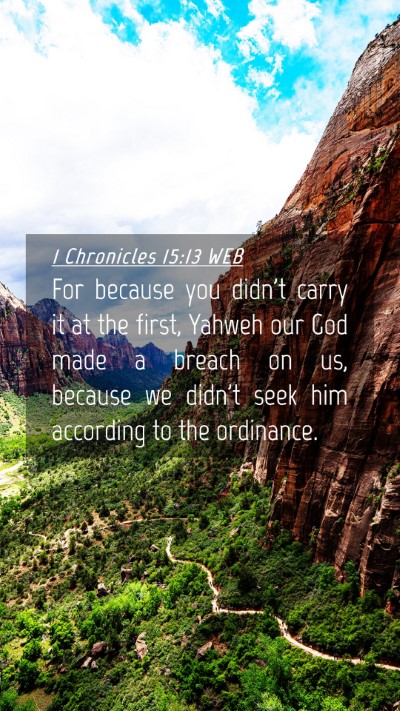 Picture 04 - 1 Chronicles 15:13 WEB Mobile Phone Wallpaper - For because you didn't carry it at the first, - Mobile Bible Verse Wallpaper