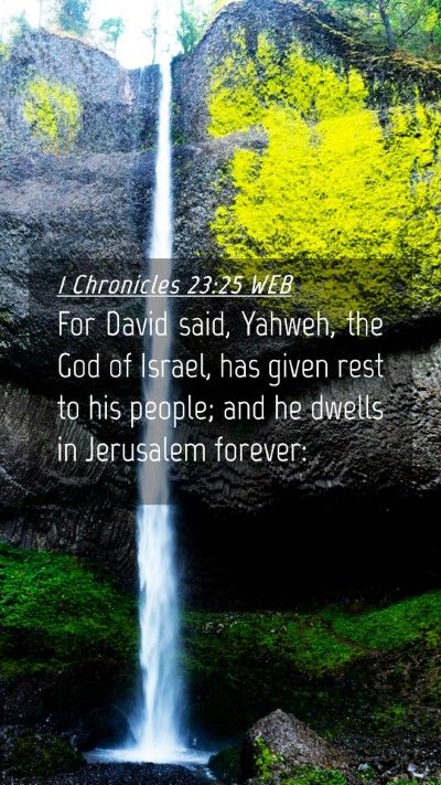 Picture 04 - 1 Chronicles 23:25 WEB Mobile Phone Wallpaper - For David said, Yahweh, the God of Israel, has - Mobile Bible Verse Wallpaper