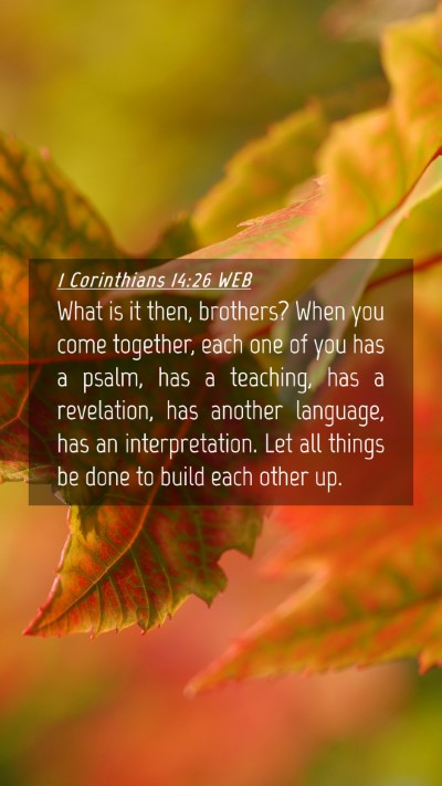 Picture 04 - 1 Corinthians 14:26 WEB Mobile Phone Wallpaper - What is it then, brothers? When you come - Mobile Bible Verse Wallpaper