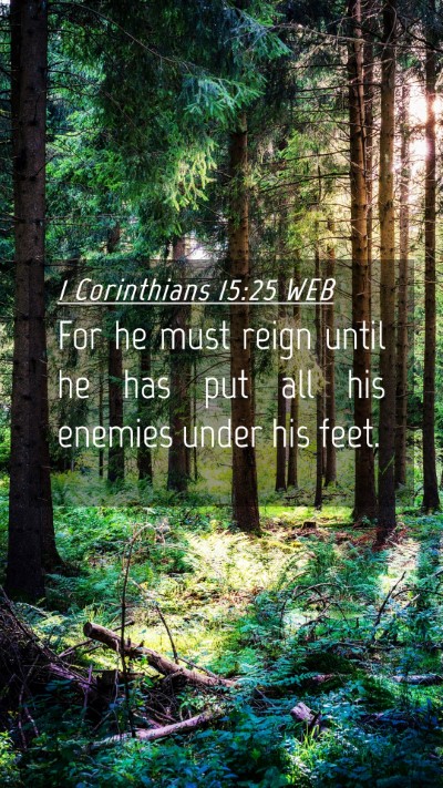 Picture 04 - 1 Corinthians 15:25 WEB Mobile Phone Wallpaper - For he must reign until he has put all his - Mobile Bible Verse Wallpaper