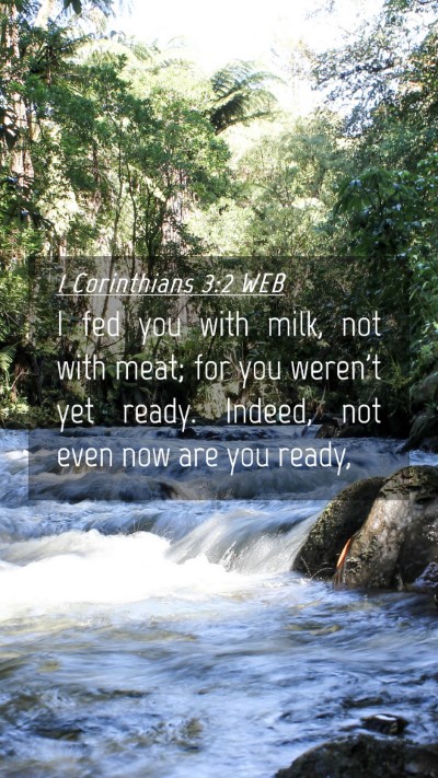 Picture 04 - 1 Corinthians 3:2 WEB Mobile Phone Wallpaper - I fed you with milk, not with meat; for you - Mobile Bible Verse Wallpaper