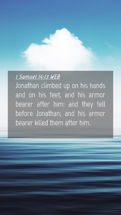 Picture 04 - 1 Samuel 14:13 WEB Mobile Phone Wallpaper - Jonathan climbed up on his hands and on his feet, - Mobile Bible Verse Wallpaper