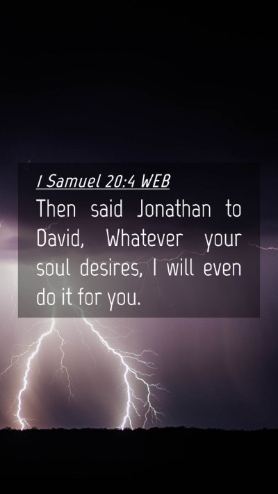 Picture 04 - 1 Samuel 20:4 WEB Mobile Phone Wallpaper - Then said Jonathan to David, Whatever your soul - Mobile Bible Verse Wallpaper