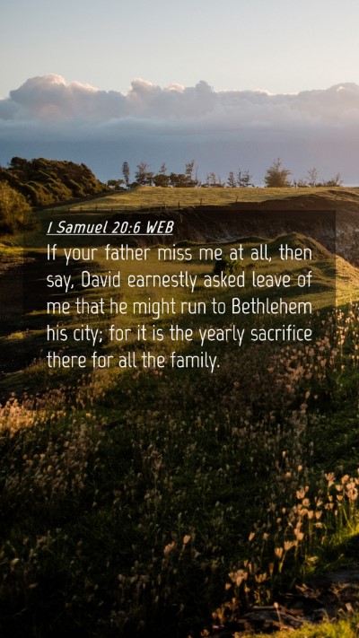 Picture 04 - 1 Samuel 20:6 WEB Mobile Phone Wallpaper - If your father miss me at all, then say, David - Mobile Bible Verse Wallpaper