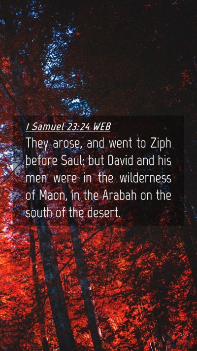 Picture 04 - 1 Samuel 23:24 WEB Mobile Phone Wallpaper - They arose, and went to Ziph before Saul: but - Mobile Bible Verse Wallpaper
