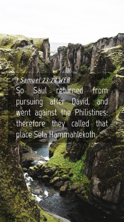 Picture 04 - 1 Samuel 23:28 WEB Mobile Phone Wallpaper - So Saul returned from pursuing after David, and - Mobile Bible Verse Wallpaper