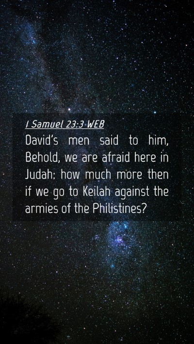 Picture 04 - 1 Samuel 23:3 WEB Mobile Phone Wallpaper - David's men said to him, Behold, we are afraid - Mobile Bible Verse Wallpaper