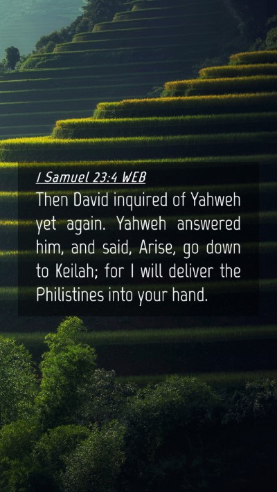 Picture 04 - 1 Samuel 23:4 WEB Mobile Phone Wallpaper - Then David inquired of Yahweh yet again. Yahweh - Mobile Bible Verse Wallpaper