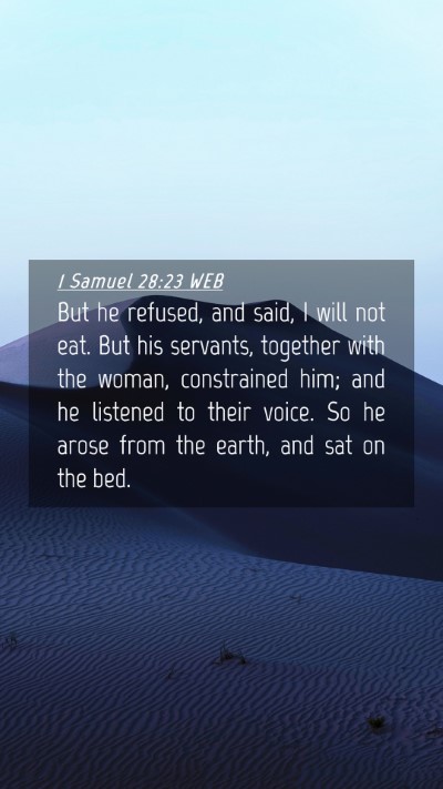 Picture 04 - 1 Samuel 28:23 WEB Mobile Phone Wallpaper - But he refused, and said, I will not eat. But his - Mobile Bible Verse Wallpaper