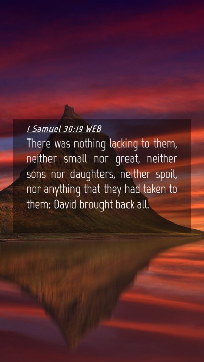 Picture 04 - 1 Samuel 30:19 WEB Mobile Phone Wallpaper - There was nothing lacking to them, neither small - Mobile Bible Verse Wallpaper
