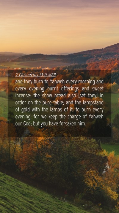 Picture 04 - 2 Chronicles 13:11 WEB Mobile Phone Wallpaper - and they burn to Yahweh every morning and every - Mobile Bible Verse Wallpaper