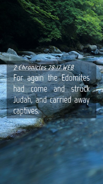 Picture 04 - 2 Chronicles 28:17 WEB Mobile Phone Wallpaper - For again the Edomites had come and struck Judah, - Mobile Bible Verse Wallpaper