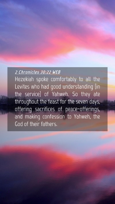 Picture 04 - 2 Chronicles 30:22 WEB Mobile Phone Wallpaper - Hezekiah spoke comfortably to all the Levites who - Mobile Bible Verse Wallpaper