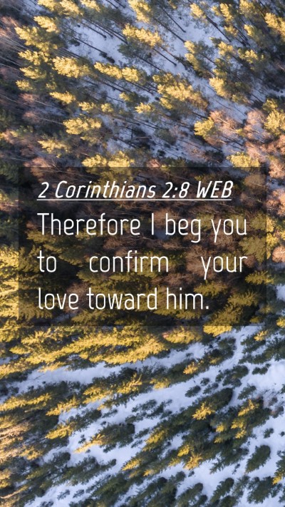 Picture 04 - 2 Corinthians 2:8 WEB Mobile Phone Wallpaper - Therefore I beg you to confirm your love toward - Mobile Bible Verse Wallpaper