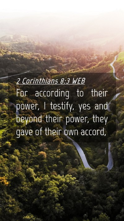 Picture 04 - 2 Corinthians 8:3 WEB Mobile Phone Wallpaper - For according to their power, I testify, yes and - Mobile Bible Verse Wallpaper
