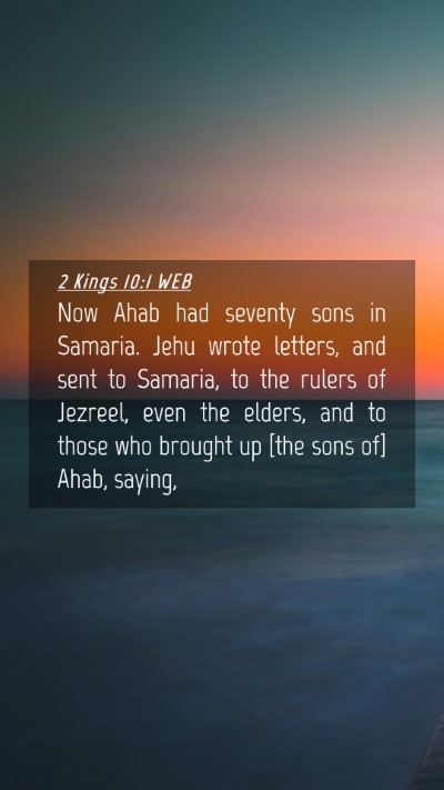 Picture 04 - 2 Kings 10:1 WEB Mobile Phone Wallpaper - Now Ahab had seventy sons in Samaria. Jehu wrote - Mobile Bible Verse Wallpaper