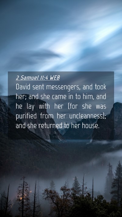Picture 04 - 2 Samuel 11:4 WEB Mobile Phone Wallpaper - David sent messengers, and took her; and she came - Mobile Bible Verse Wallpaper
