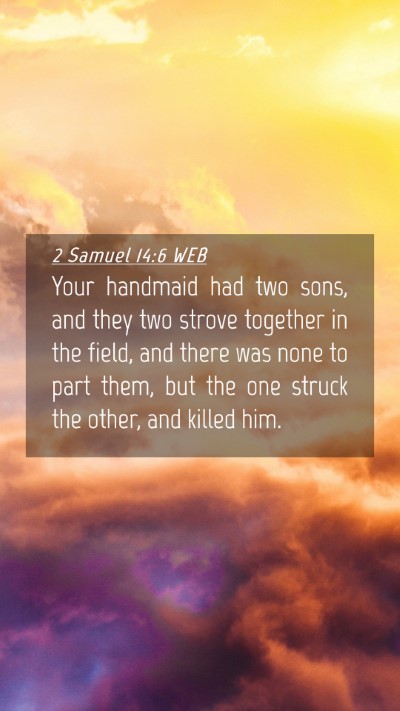 Picture 04 - 2 Samuel 14:6 WEB Mobile Phone Wallpaper - Your handmaid had two sons, and they two strove - Mobile Bible Verse Wallpaper